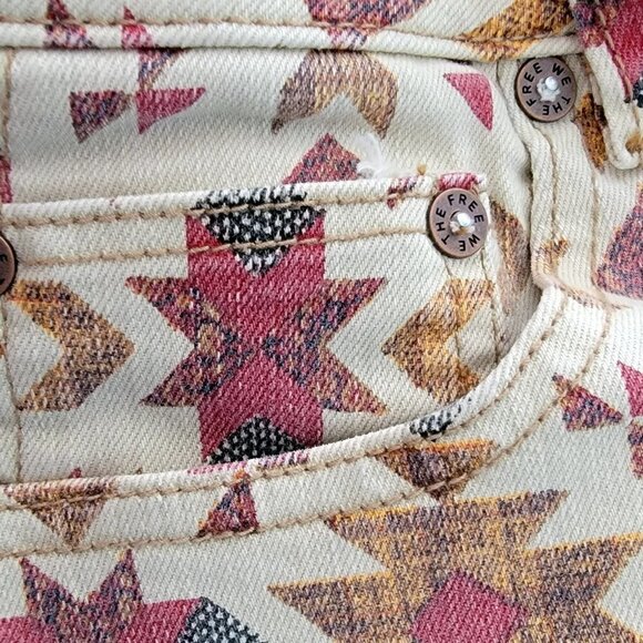 Free People We the Wild Child Printed Skinny Jeans Ivory Size 27 EUC - Picture 7 of 14